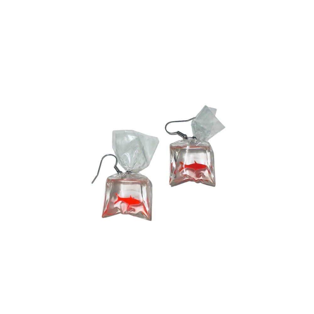 Retro Novelty Goldfish In Bag Transparent Resin Dangle Earrings